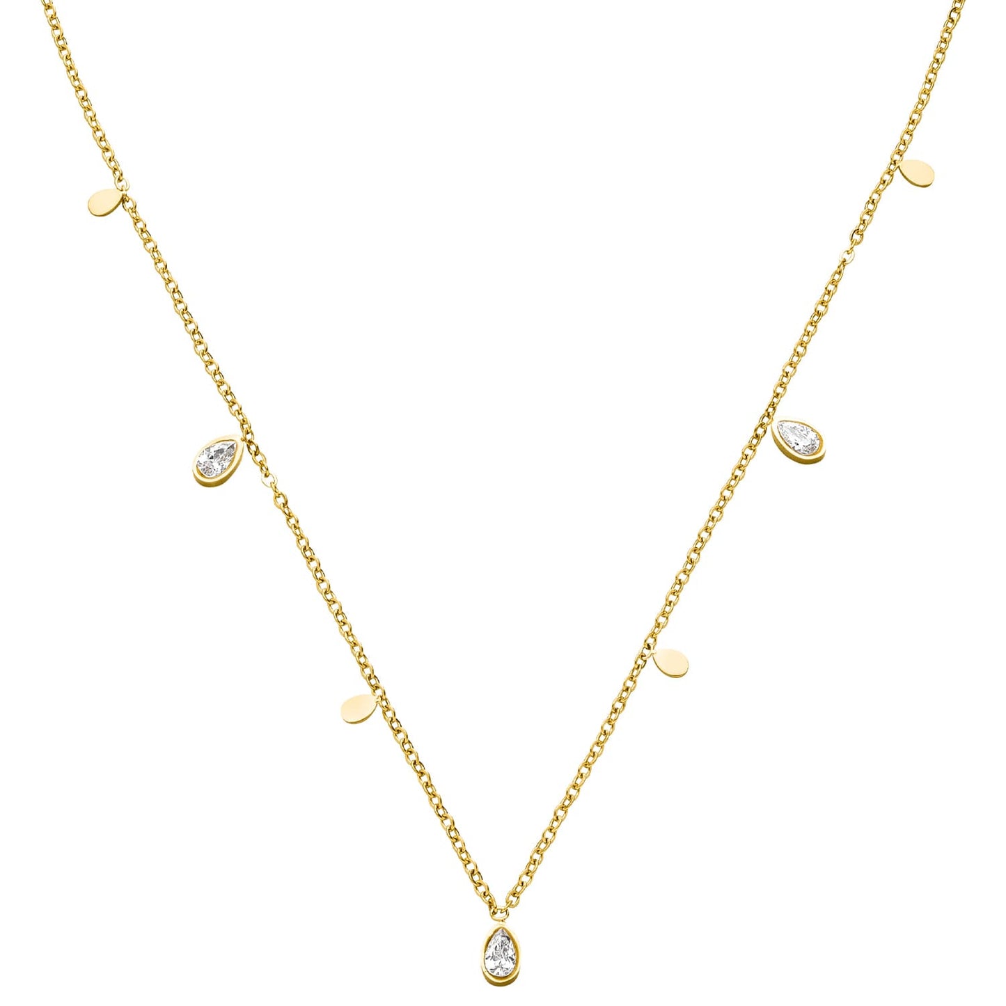 Gold drop necklace with stone accents by Shine Drops.