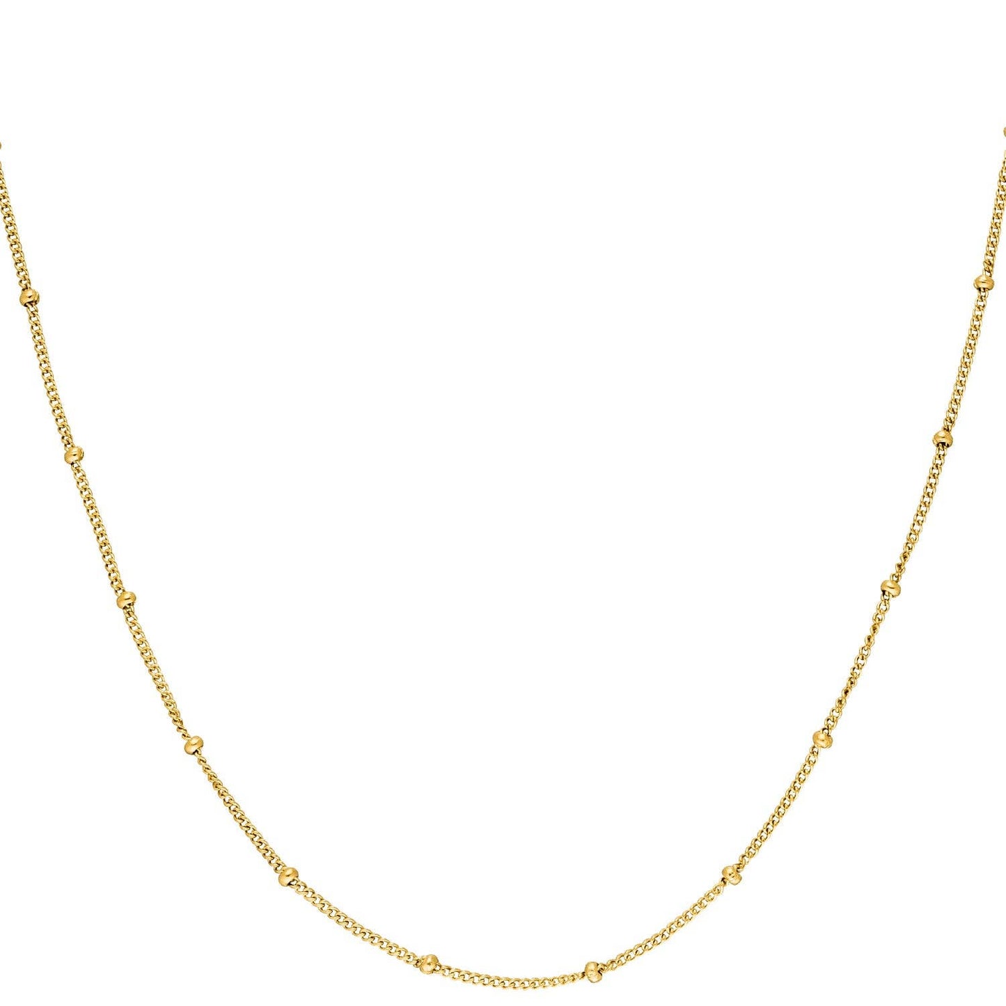 Fine beaded necklace in yellow gold featuring small round beads strung along the chain.