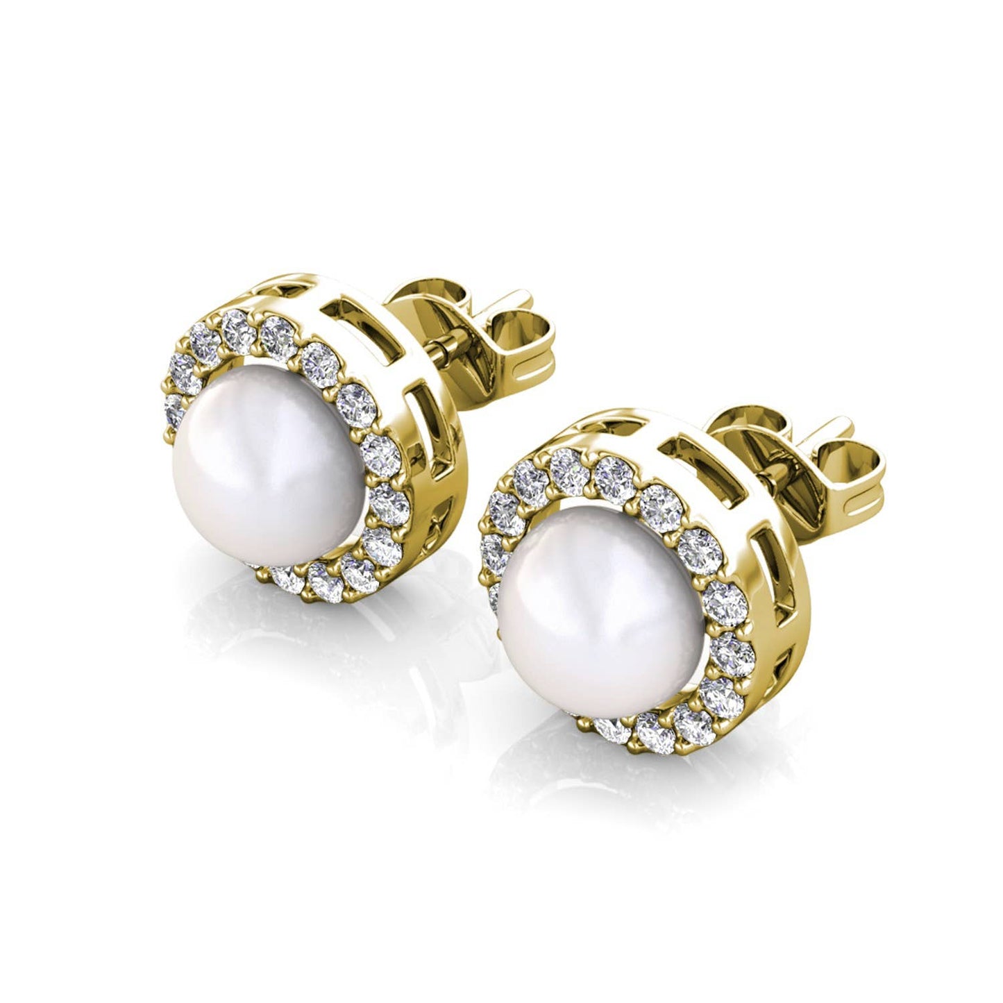 Petit Amour Pearl Earrings with pearls and diamonds on a white background