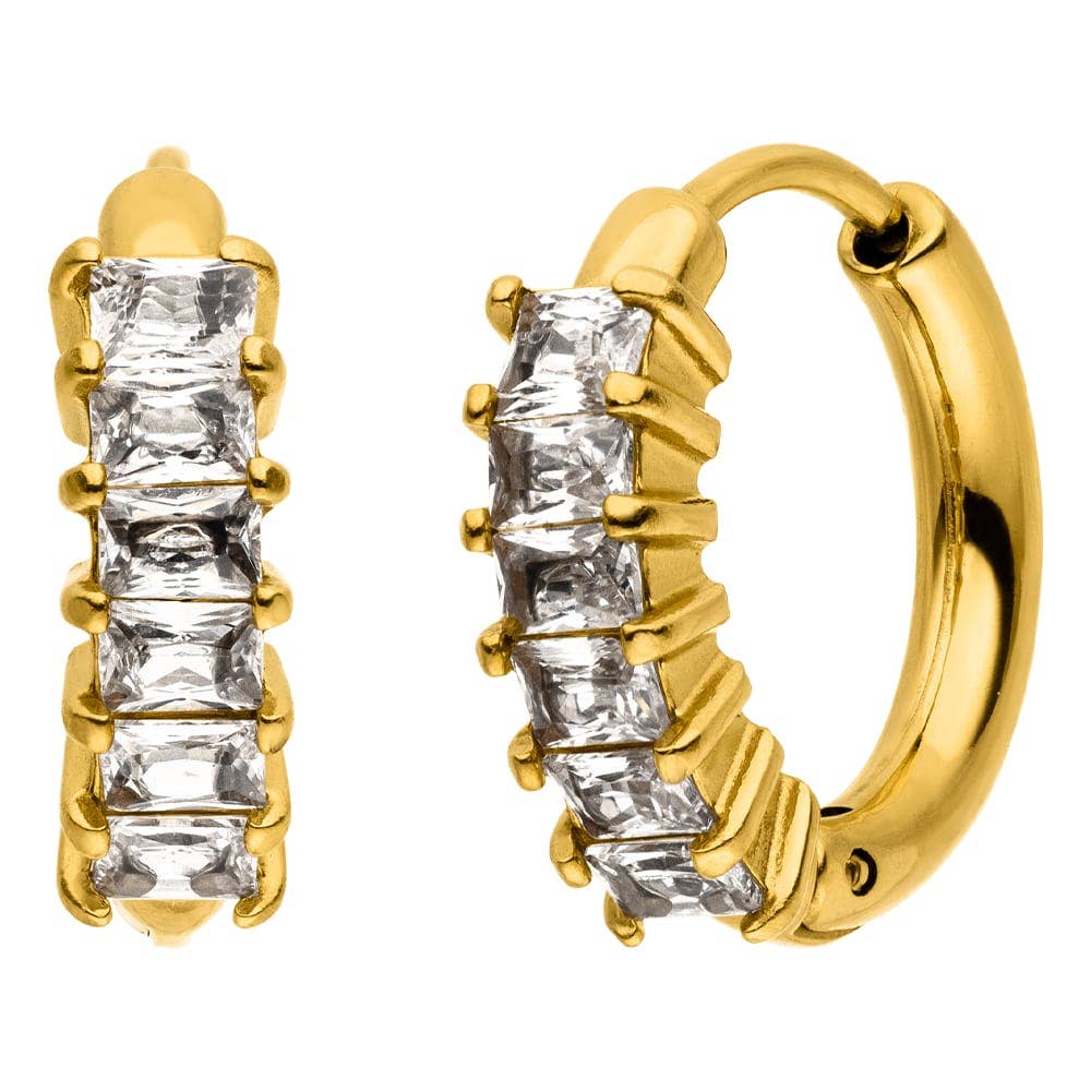 Gold hoop earrings with cubic zirconia detailing by [Vendor name], shown as a pair.
