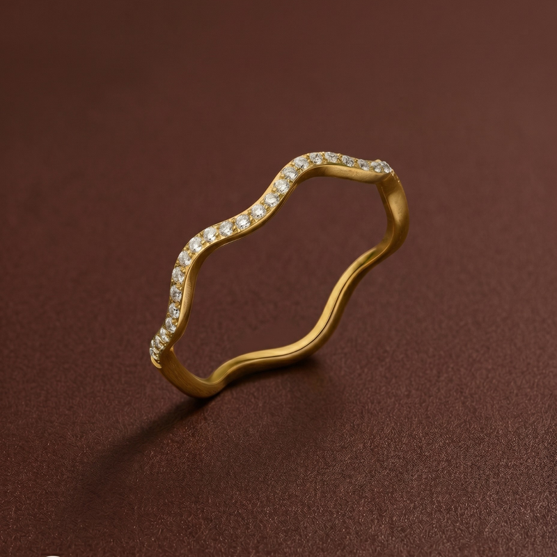 Wavy Zirconia 18K Gold Plated Ring