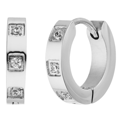 Silver hoop earrings with cubic zirconia embellishments by Lola.