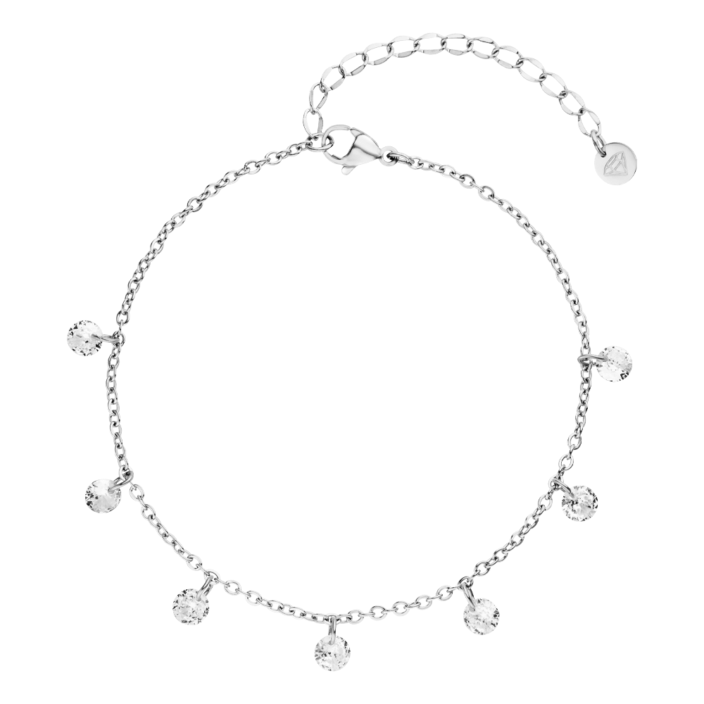 Silver charm bracelet by Amélie Amsterdam with small hanging crystals.