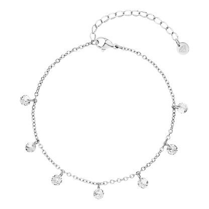 Silver charm bracelet by Amélie Amsterdam with small hanging crystals.