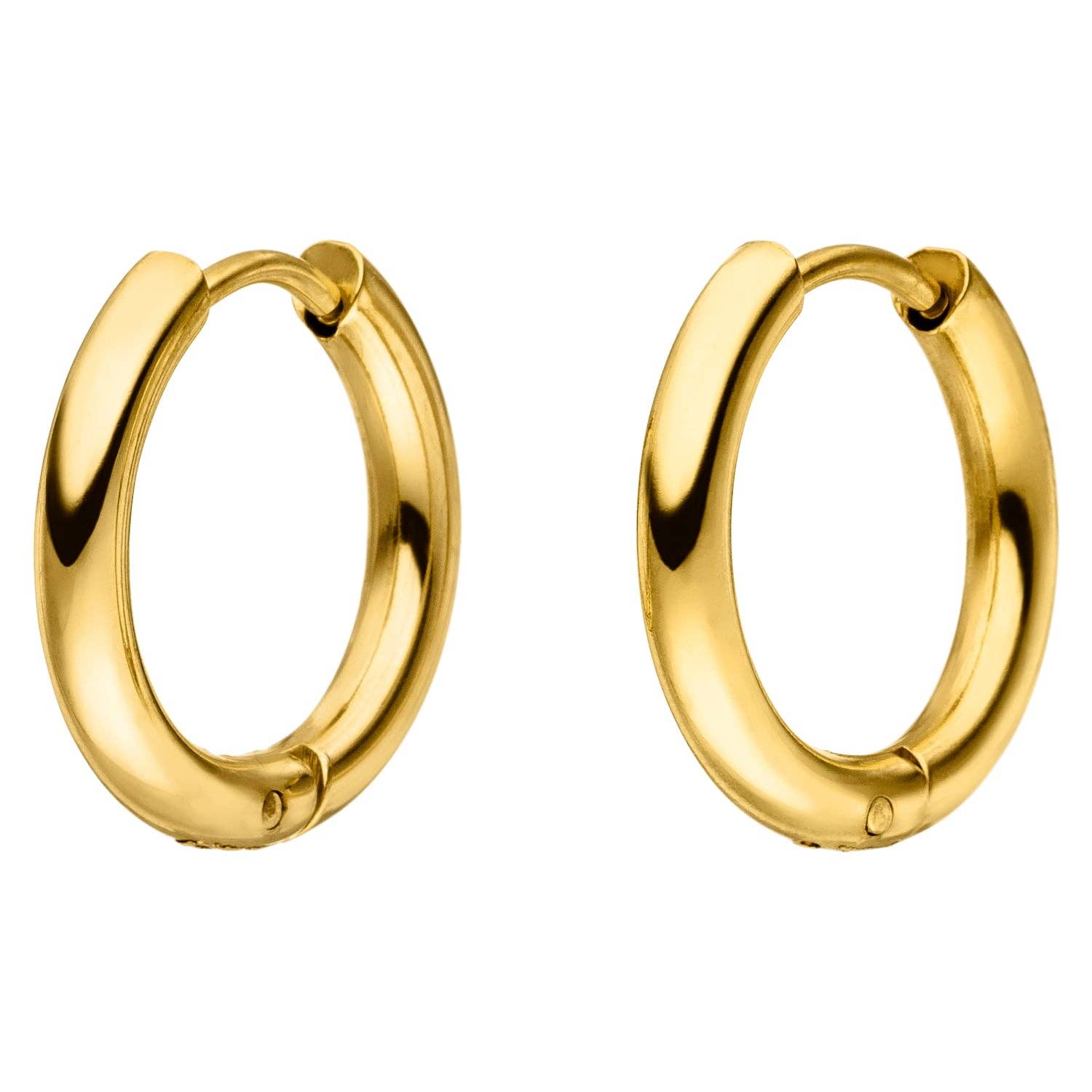 Gold hoop earrings with a hinged closure.