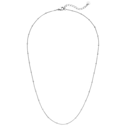 Silver beaded necklace by an unknown vendor, featuring a delicate chain and evenly spaced beads.