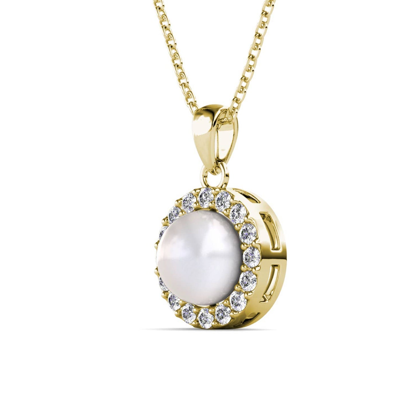 Amour Pearl Necklace with a pearl and diamonds on a white background