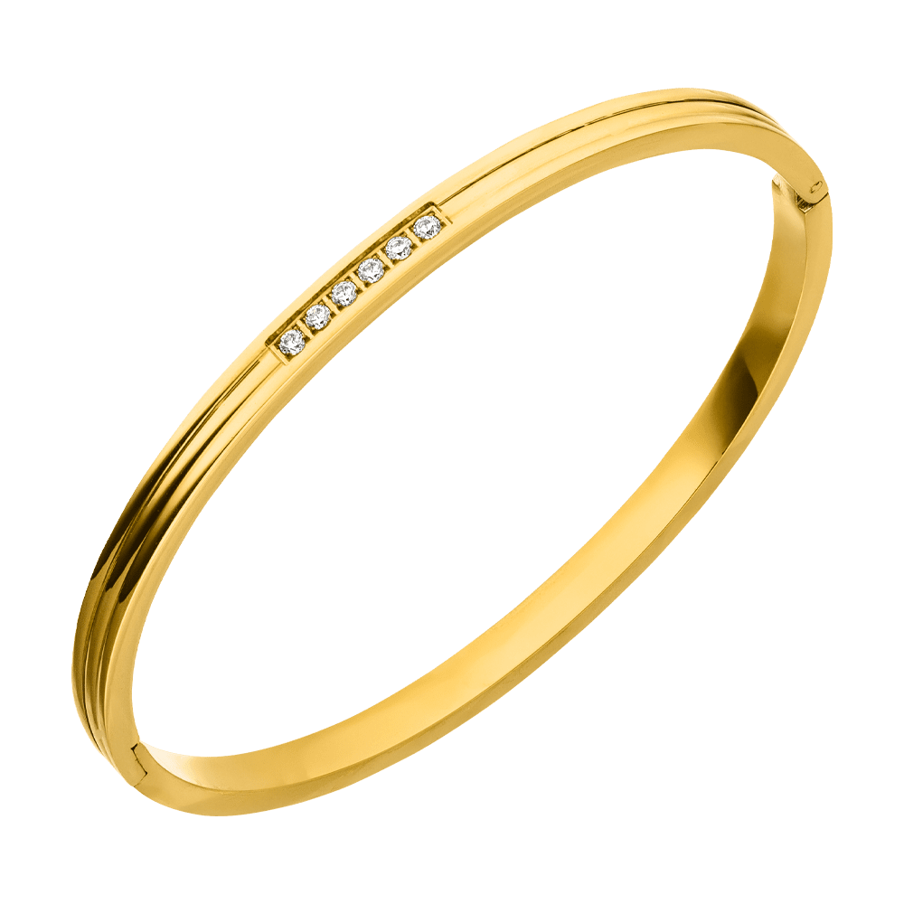 Gold bracelet with six stones by Six Stone, featuring a sleek, polished finish.
