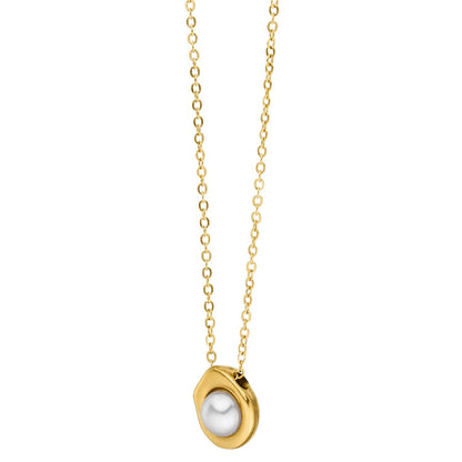 Gold-tone pearl pendant necklace by an unknown brand, on a fine chain.