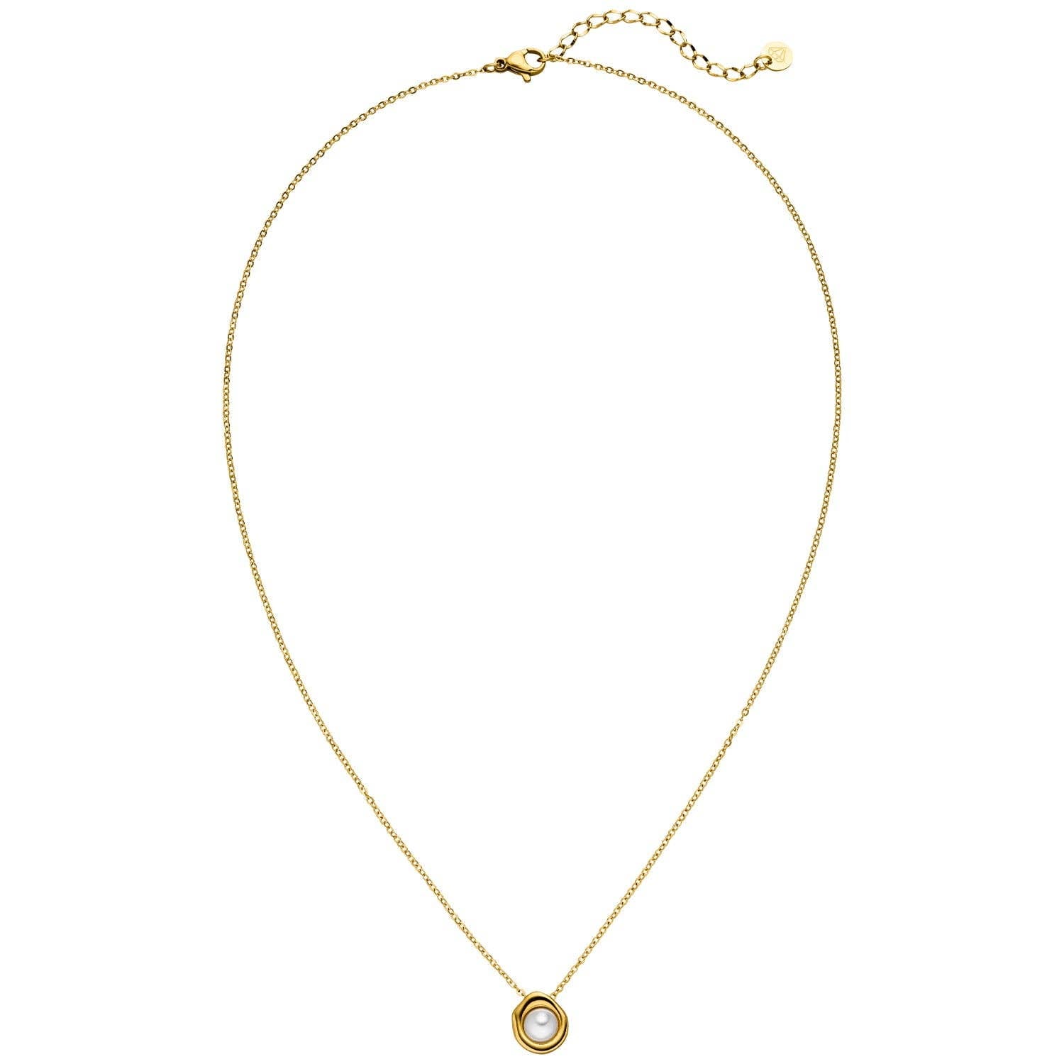Gold-tone pearl necklace by Rosefield with a delicate chain and small round pendant.
