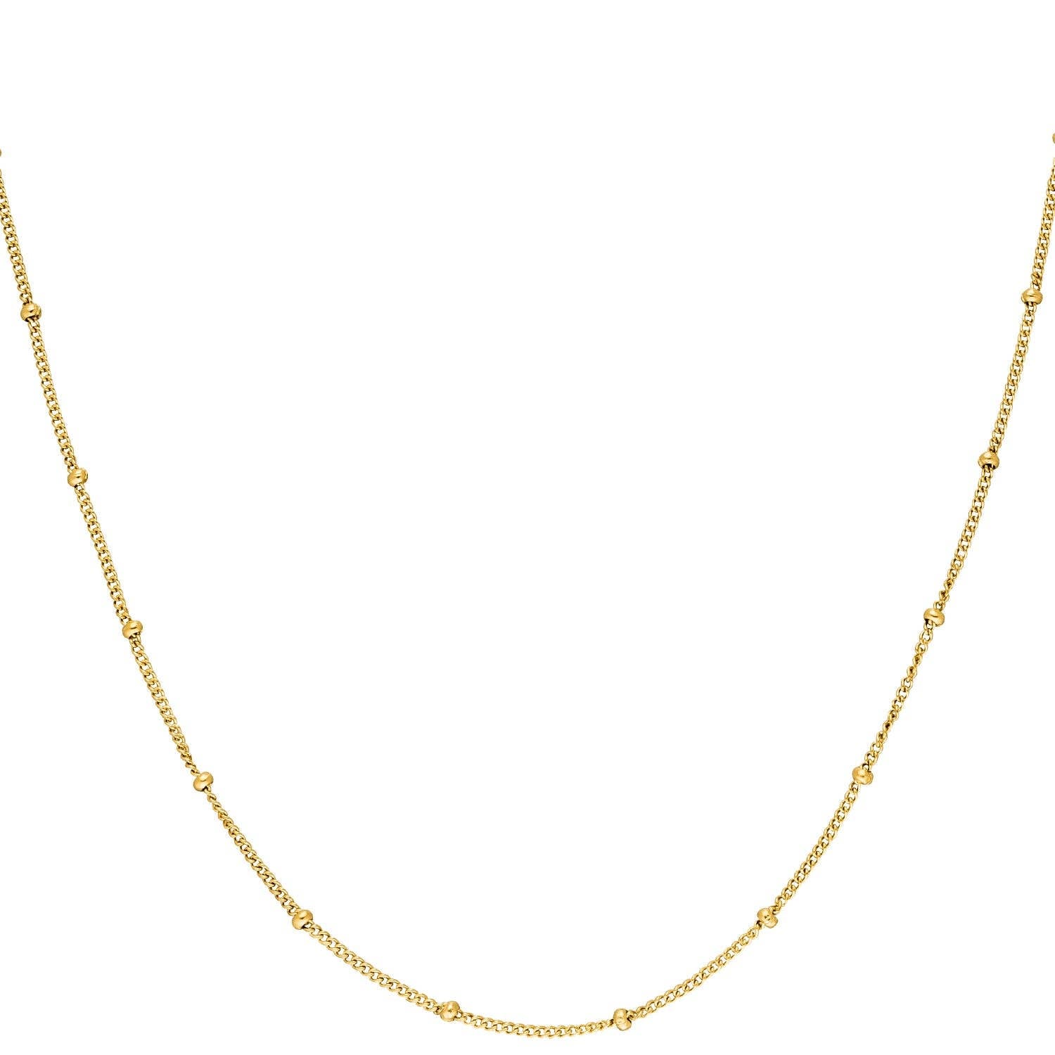 Fine beaded necklace in yellow gold featuring small round beads strung along the chain.
