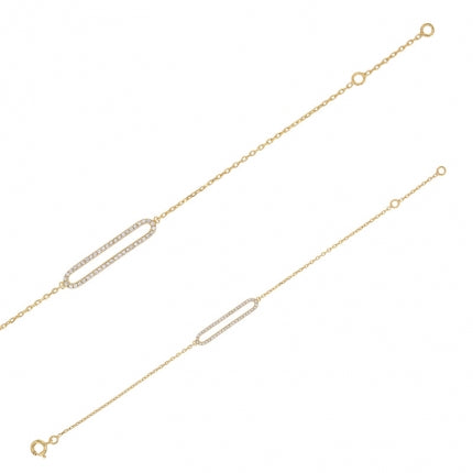 Gold zirconia bracelet by Glow, featuring a delicate chain and sparkling, elongated centerpiece.