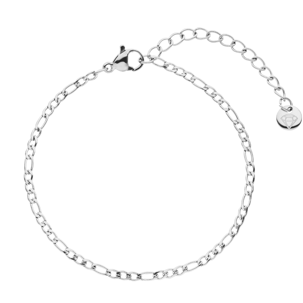 Silver bracelet by Emma, featuring a lobster clasp and a diamond-shaped charm.
