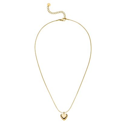 Gold heart pendant necklace by an unknown designer, featuring an adjustable chain.
