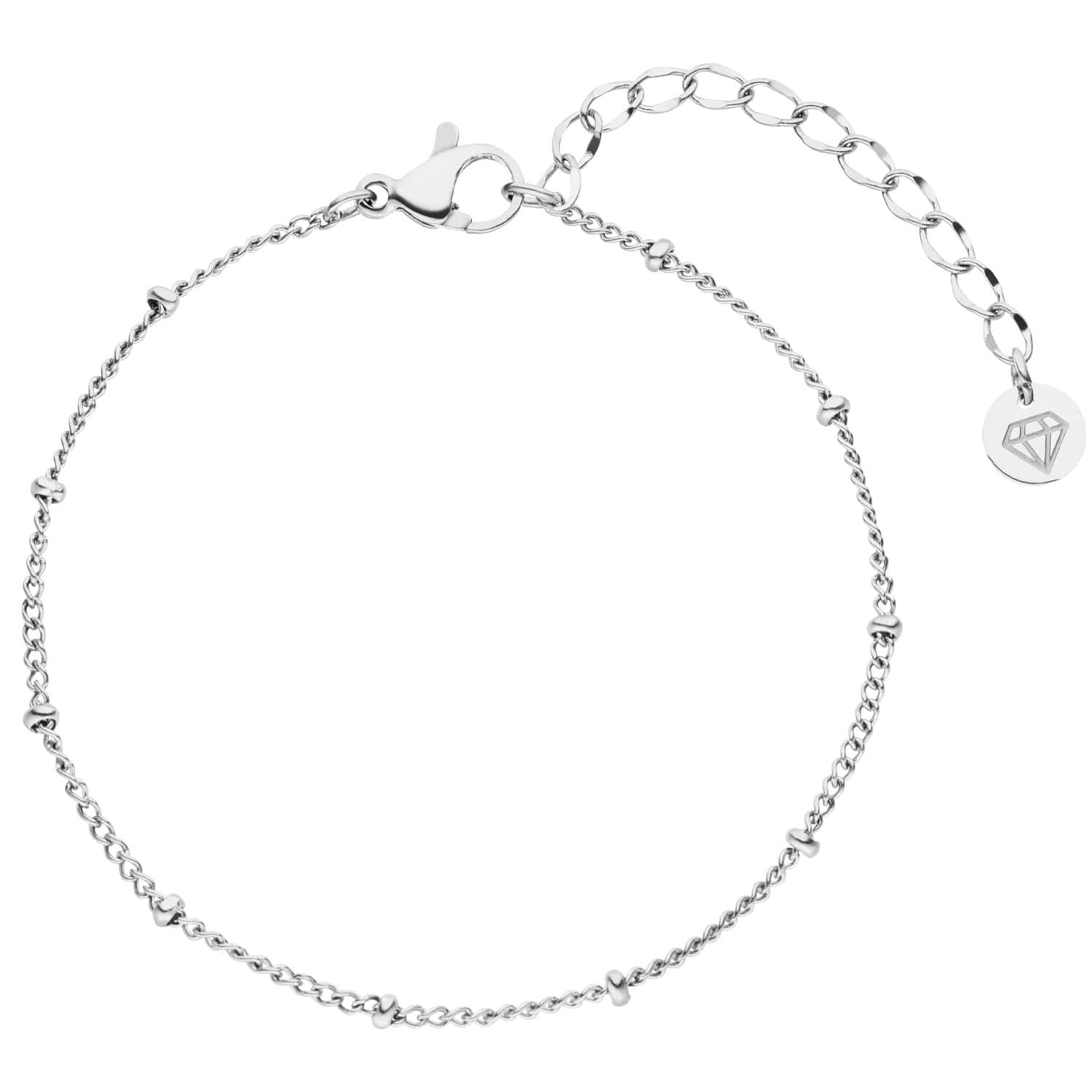 Silver fine beaded bracelet by Jewelili with lobster clasp and extender chain.