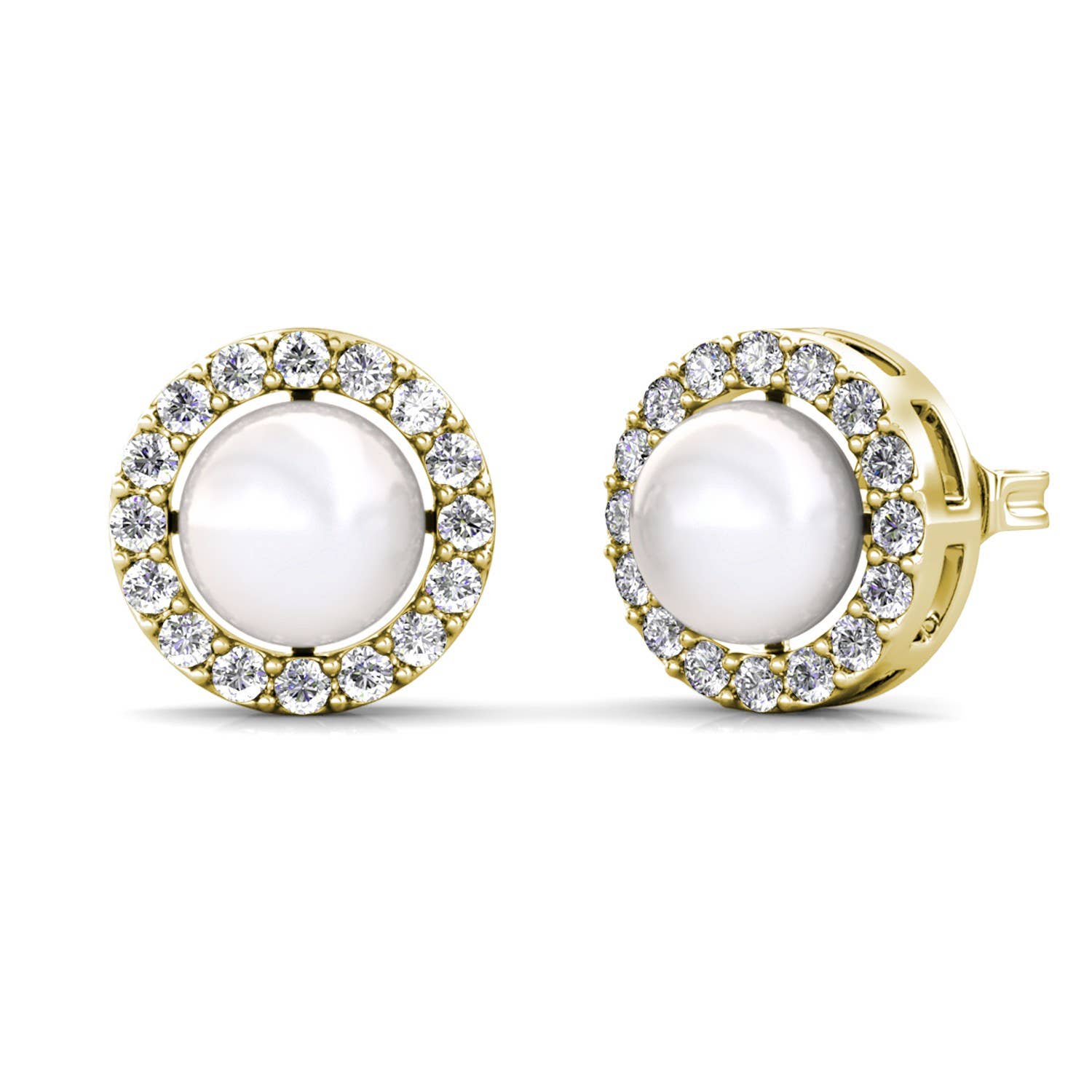 Petit Amour Pearl Earrings with gold and diamond accents on a white background