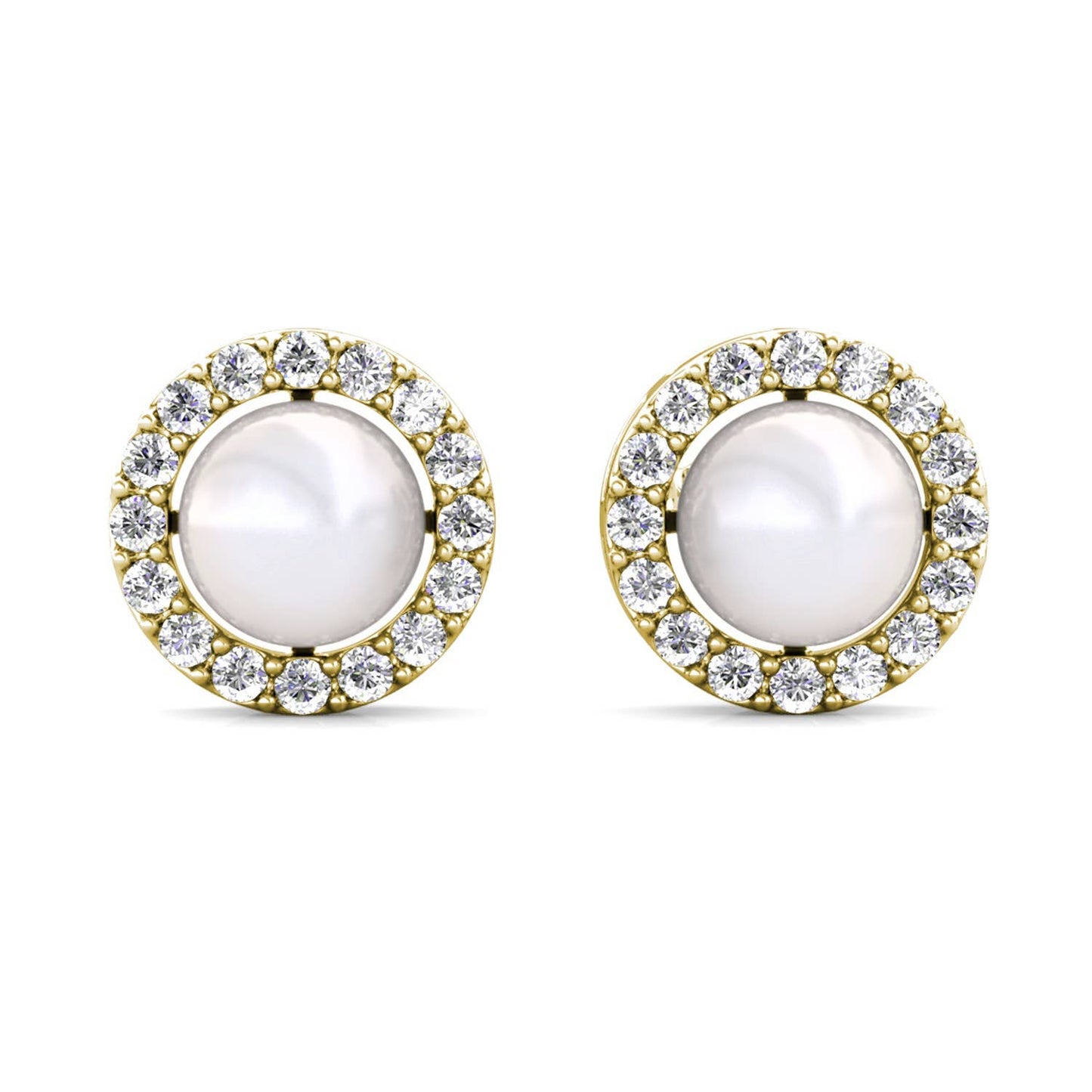 Petit Amour Pearl Earrings with gold and diamond accents on a white background