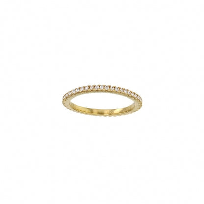 Gold zirconia ring by Timeless Spark with small, round cut stones set closely together.
